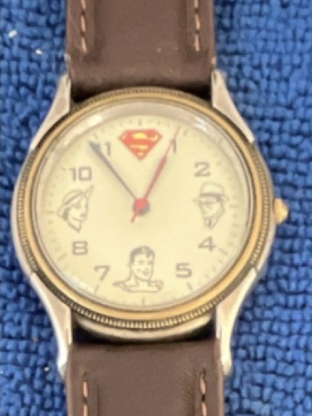 Superman Watch with Brown Strap and Cream Dial